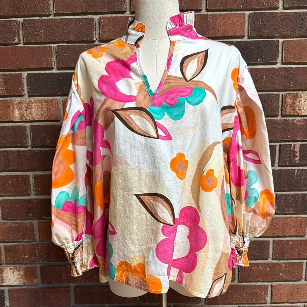 Sofia Maya Fuxia Abstract Floral Print Blouse